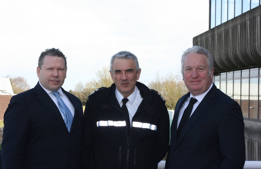 Karl at Lincs Police HQ with Mike Penning and the Chief Constable