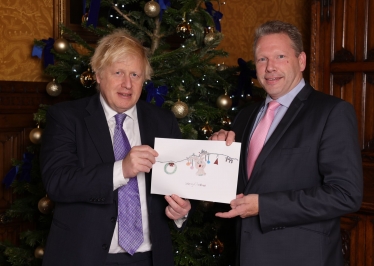 Boris Johnson & Karl with the 2021 Winning Christmas Card